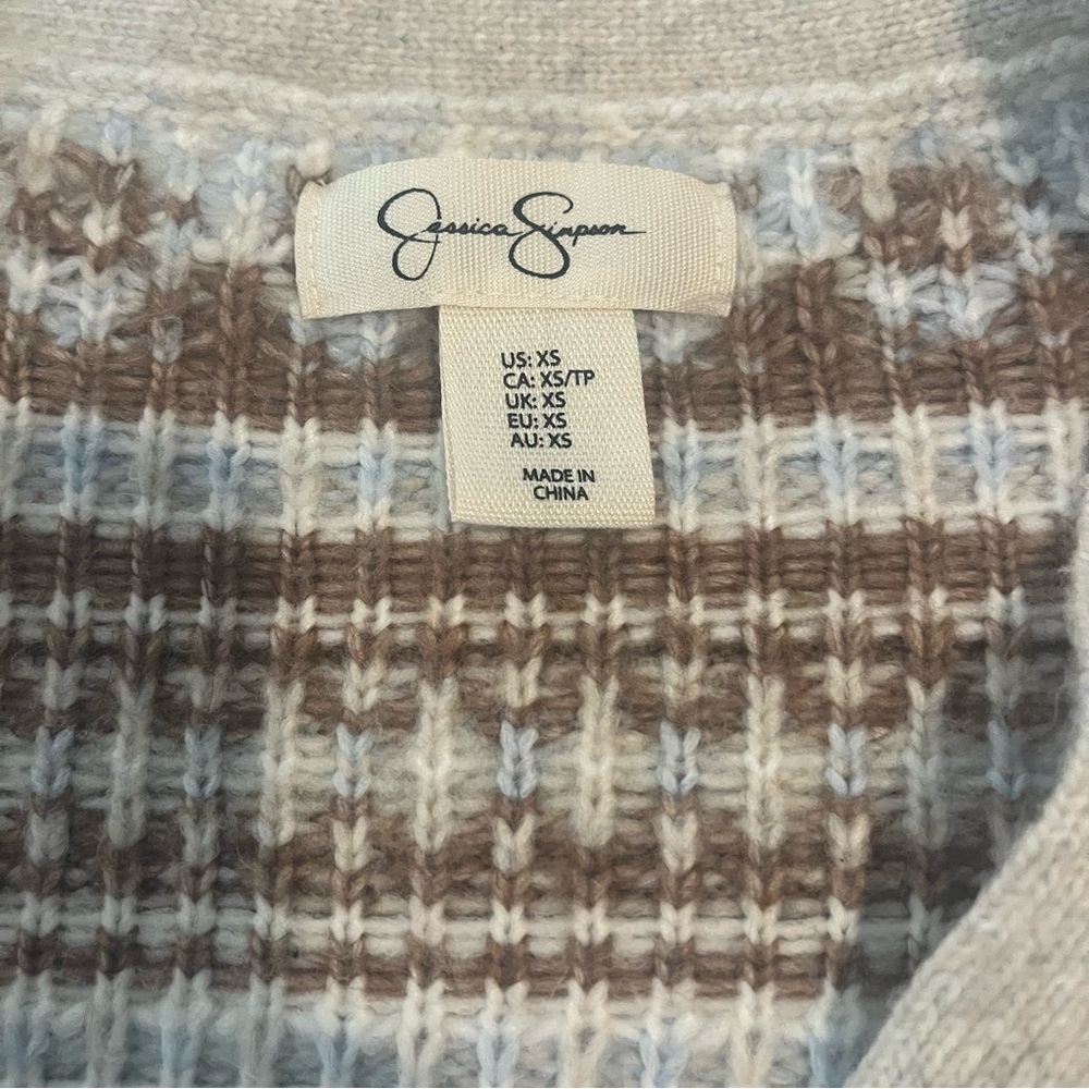 Jessica Simpson Beige Blue Brown Patterned Cardigan XS - Picture 2 of 11